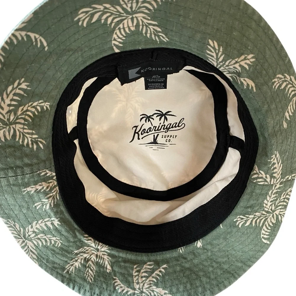 Kooringal Bucket Hat Palm Valley Green and Cream Cotton Linen Crushable M/L